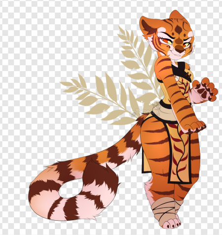 tiger character, anthropomorphic design, vibrant fur patterns, fantasy art, Master Tigress PNG