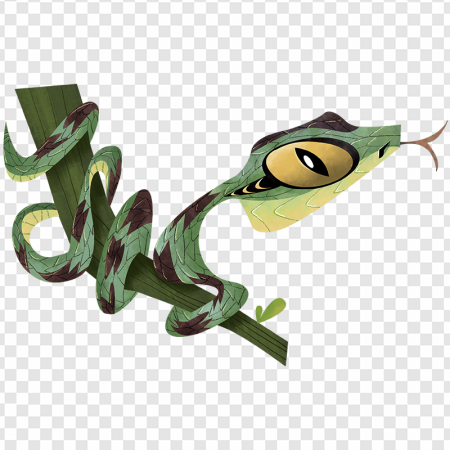 animated snake, cartoon reptile, whimsical serpent, green snake illustration, Master Viper PNG