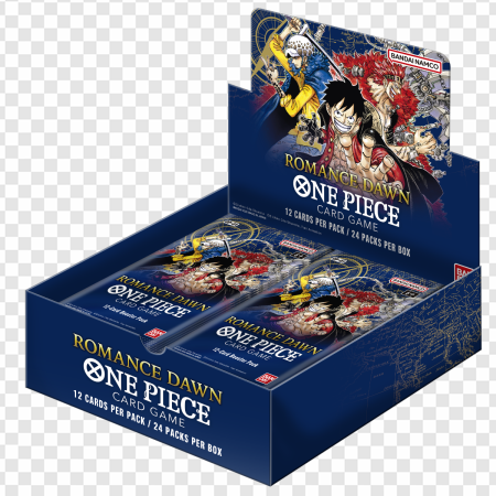 One Piece trading card game, Romance Dawn booster box, collectible card game, anime merchandise, One Piece Card Games PNG