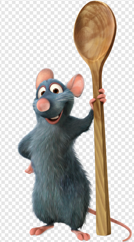 Animated Cooking Rat Character, Culinary Mouse With Wooden Spoon, Gourmet Rodent Chef, Whimsical Kitchen Critter, Ratatouille PNG