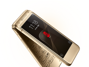 flip phone, luxury mobile device, vintage design, compact smartphone, Samsung Rollable Phone PNG