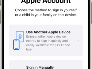 Apple account setup, sign in options, family sharing, iOS 17 authentication, iOS 18 PNG