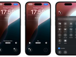 smartphone interface, mobile screen design, digital clock display, control center functionality, iOS 18 PNG