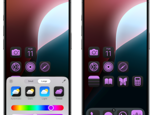 smartphone interface, customizable widgets, app icons layout, color themes, iPhone 16 PNG