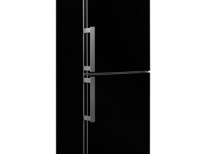 black refrigerator, modern kitchen appliance, energy-efficient cooling, stainless steel accents, Fridge PNG