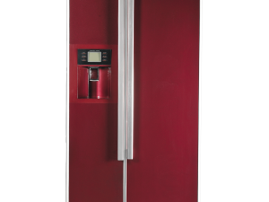 red refrigerator, side-by-side fridge, modern kitchen appliance, energy-efficient cooling, Fridge PNG