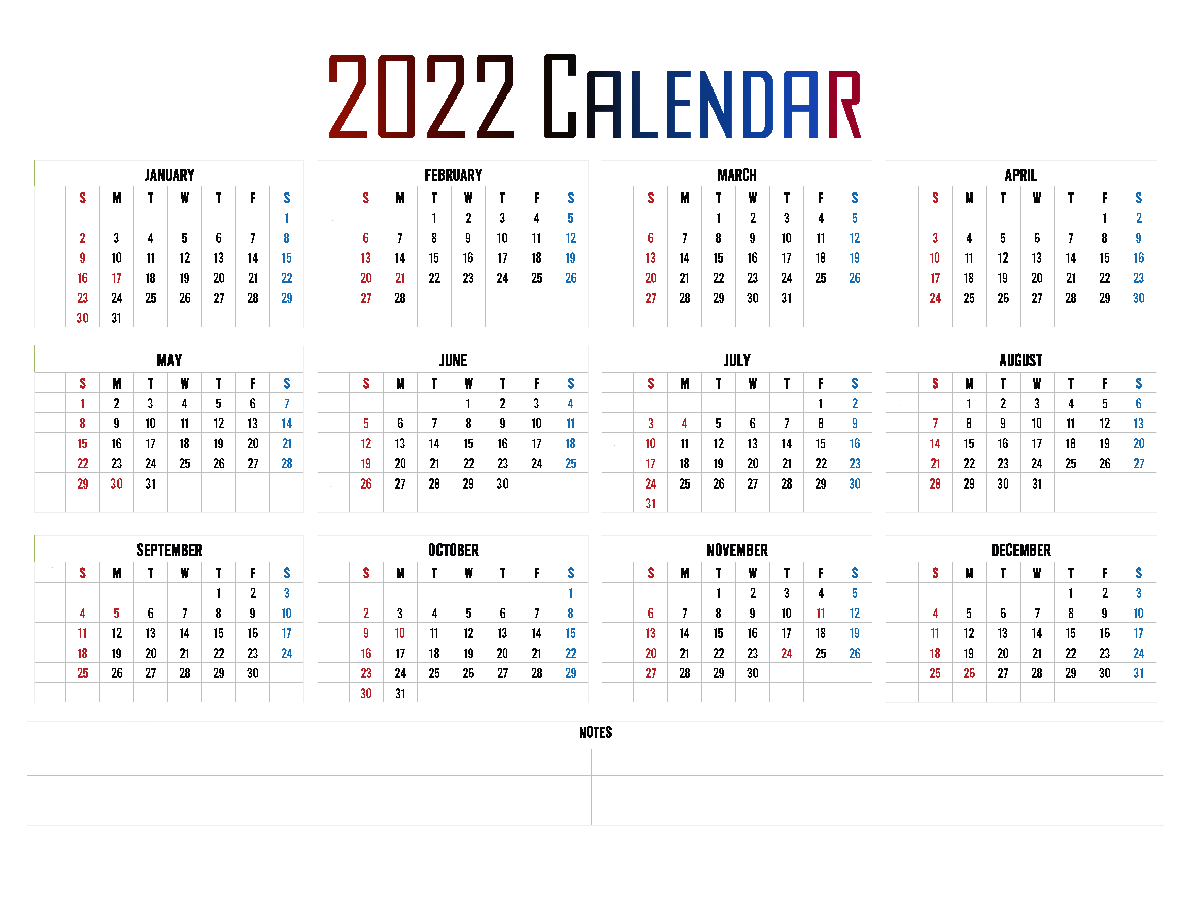 calendar-2022-year-vector-illustration-the-week-starts-sunday