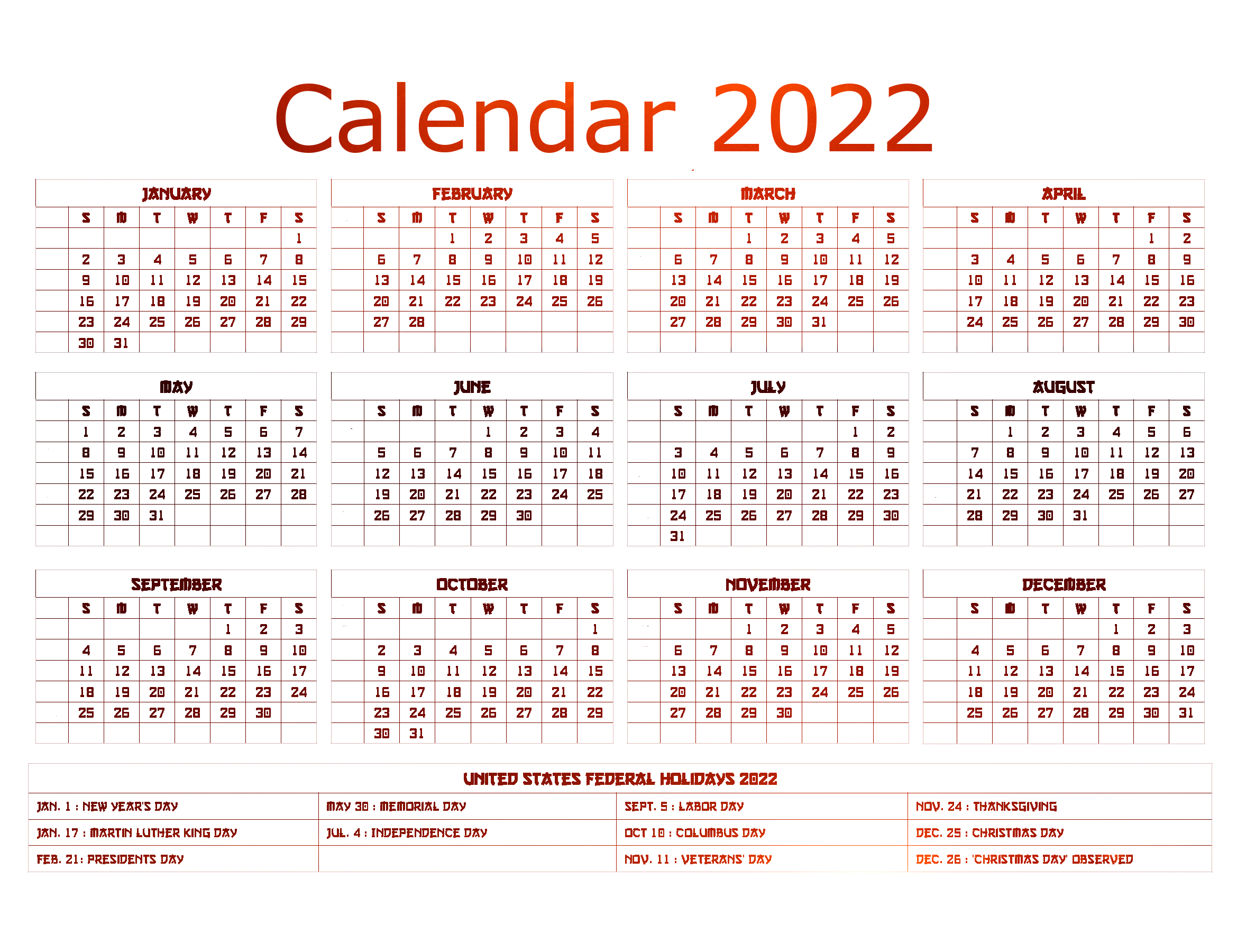 Picture 2022 Calendar