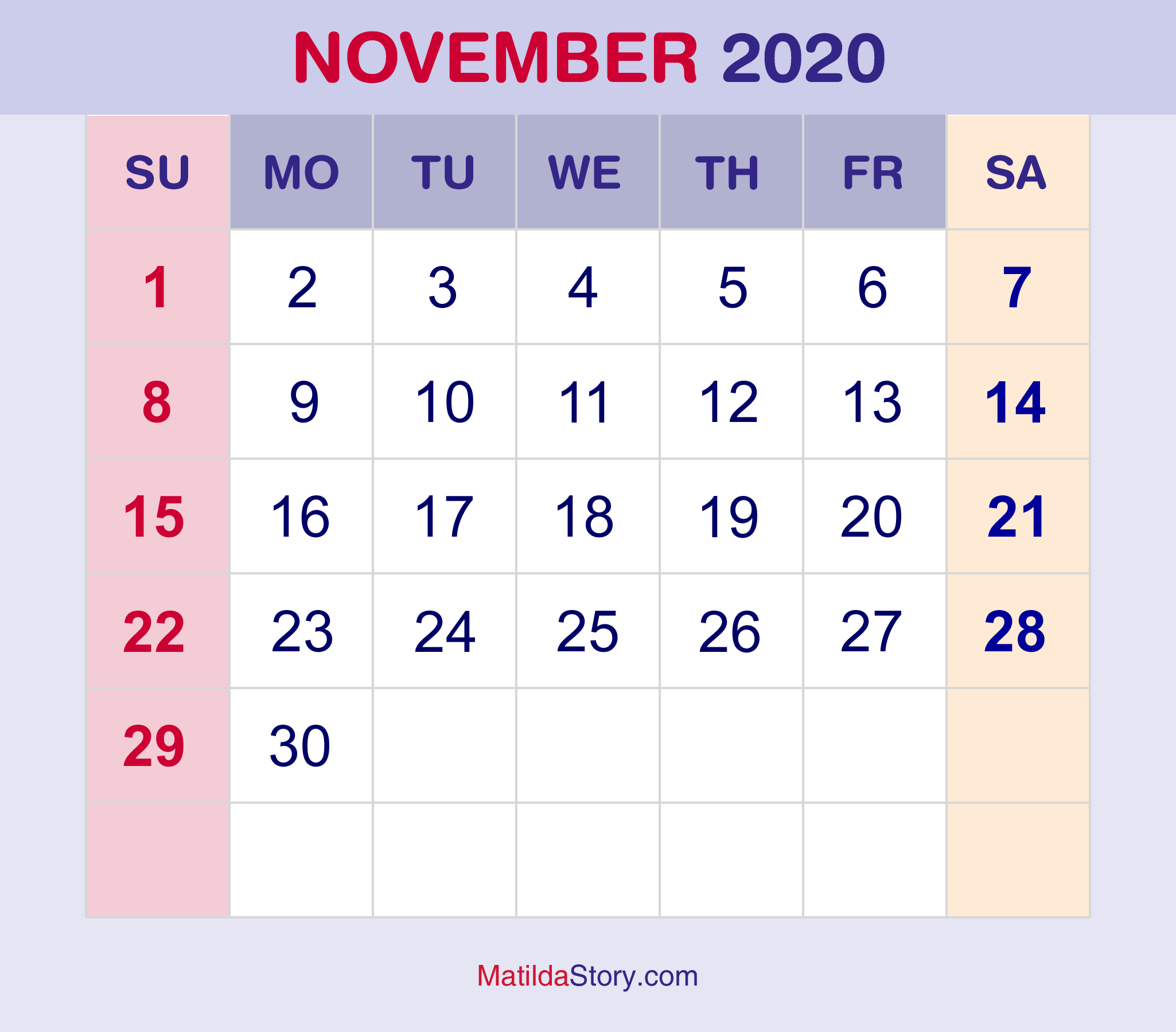 November Calendar PNG All
